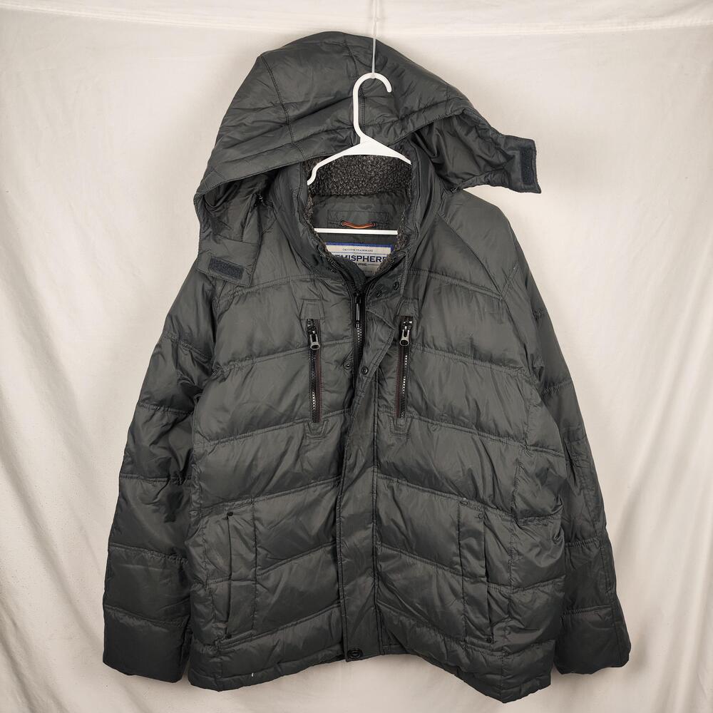 Hemisphere Jacket Mens 2XL Gray Hooded Down Puffer Full Zip Winter Outdoor